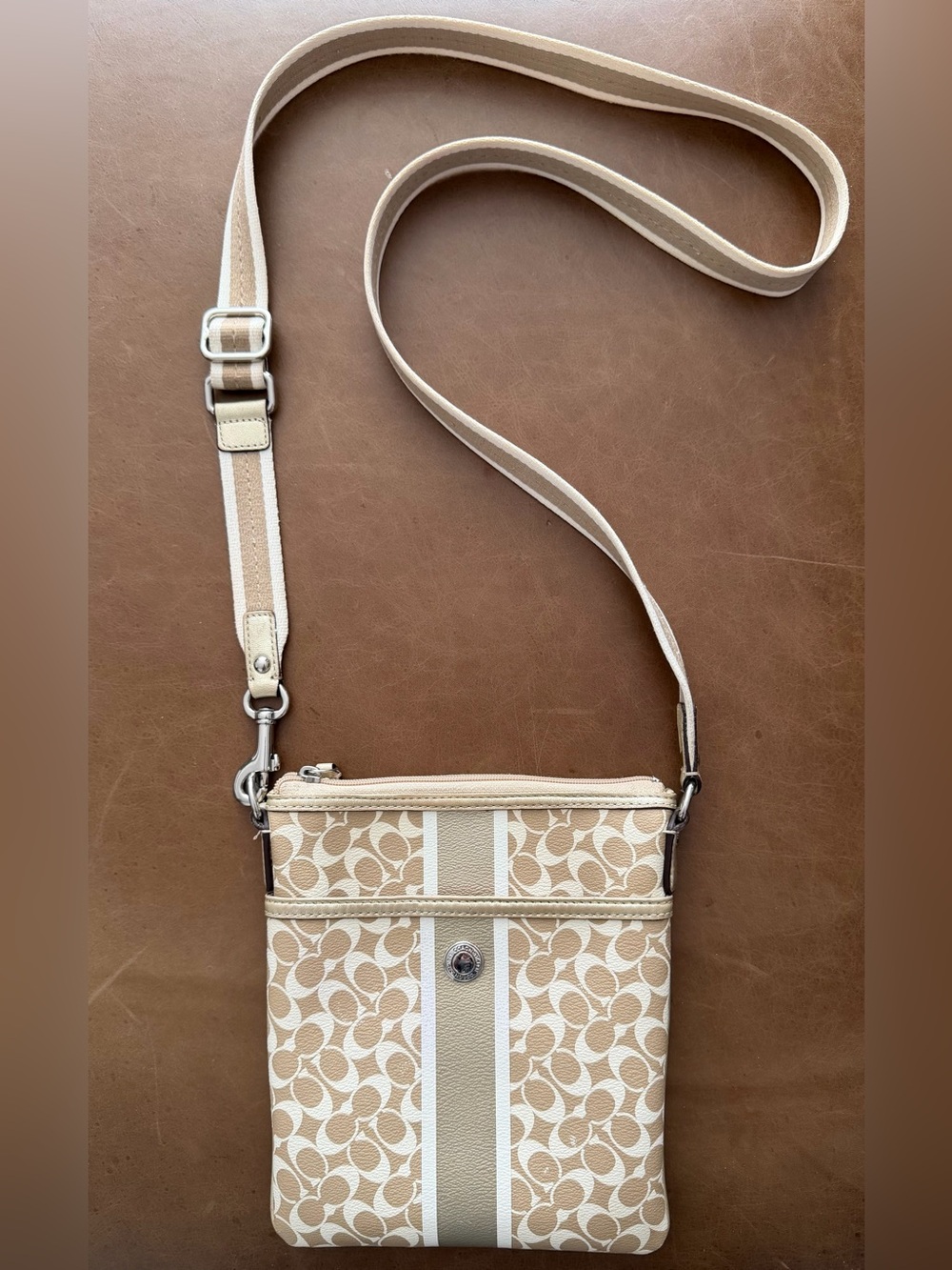 Coach Beige Signature Stripe Crossbody Bag - Picture 4 of 9